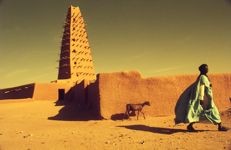 Mosquée d'Agadez, promeneur et chèvre